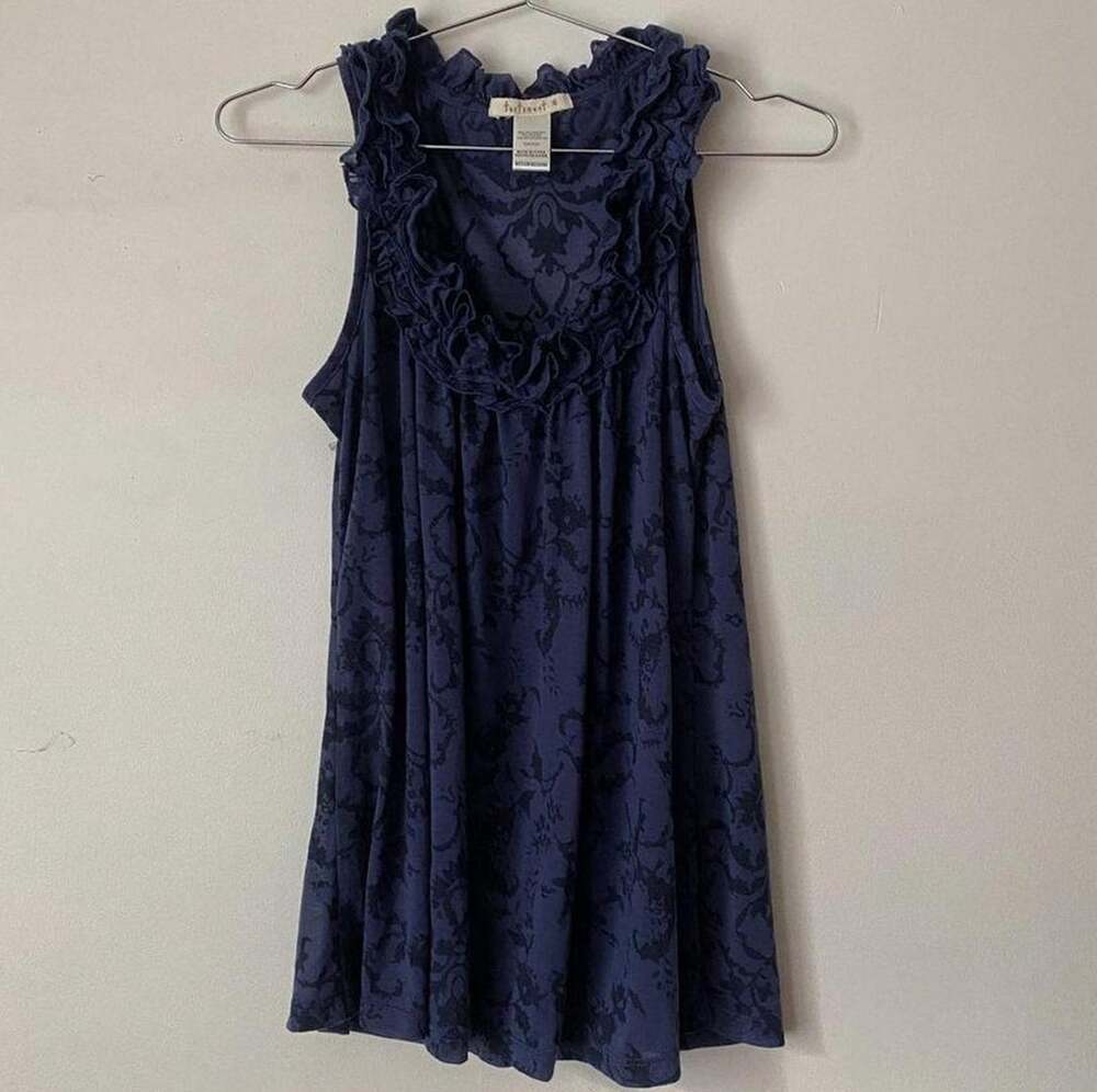 Y2K Dark Blue Romantic Ruffle Sleeveless Blouse Women's M